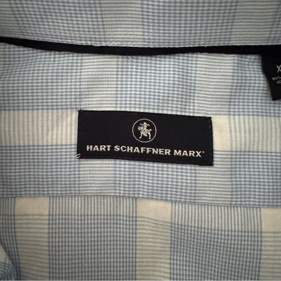HART SCHAFFNER MARX MENS SHORT SLEEVE DRESS SHIRT XL BLUE AND WHITE - Picture 4 of 9